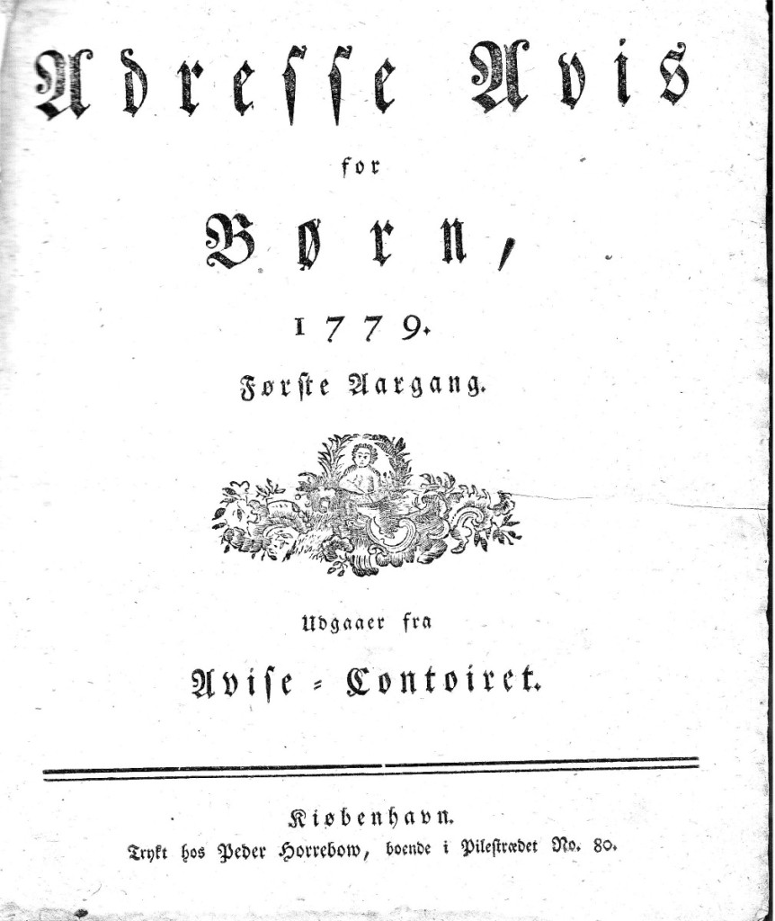 Forsiden til Adresse Avis for Børn, første årgang 1779