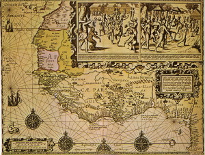 Kart over det mektige kongerike Guinea, spansk framstilling fra omkring 1650.