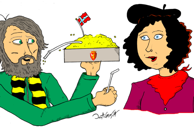 Har kunstnere sugerør ned i statskassa? Illustrasjon av Jonas A. Larsen.