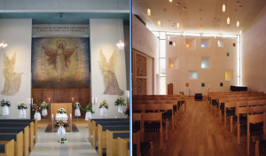 Fotografier av (t.v.) Hamar gravkapell og Bodin seremonirom.